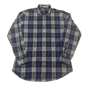 Peter Millar Mens Long Sleeve Button Down Blue Black Plaid Shirt Pocket - Size L